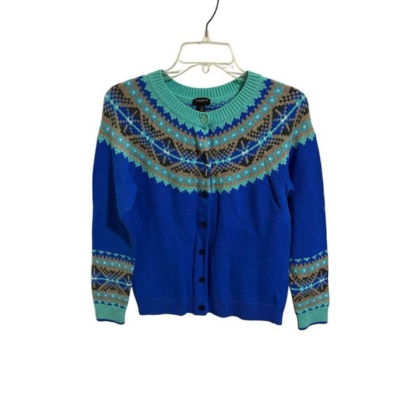Talbots Women's Medium Colorful Fair Isle Knit Cardigan Wool Blend Sweater - Picture 1 of 5